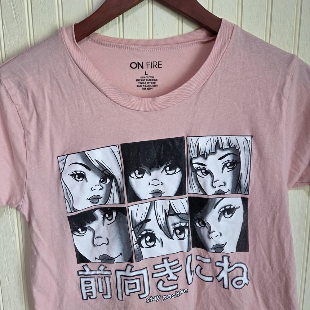 Onfire Shirt Juniors Large Pink Anime Graphic Tee Japanese Stay Positive Top